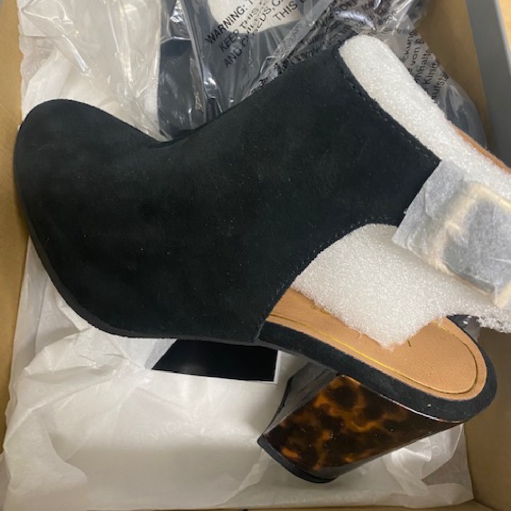 Vionic Perk Lacey Strap Bootie Black Suede NEW